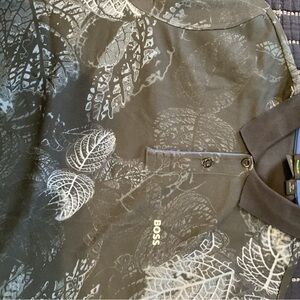 Boss Black Polo with White Leaf Design